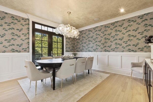 Dining room, Interior, Pendant Lights, Wood Texture Flooring