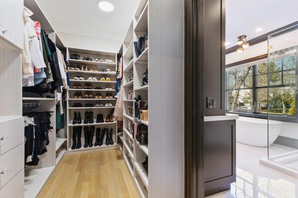 Bathroom, Free Standing Baths, Interior, Recessed Lighting, Walk-in Closets, Wood Texture Flooring