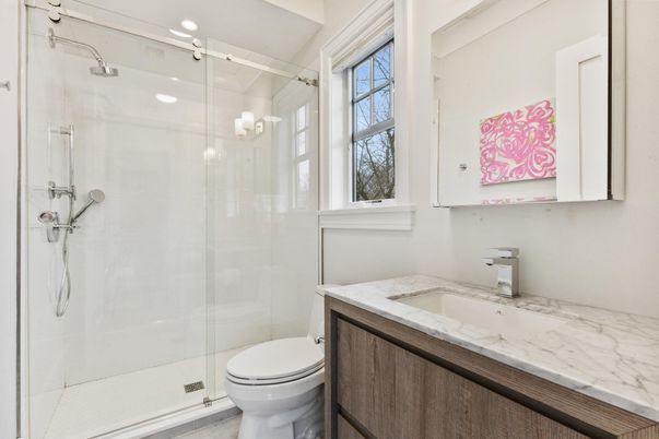 Bathroom, Glass Shower, Interior, Recessed Lighting