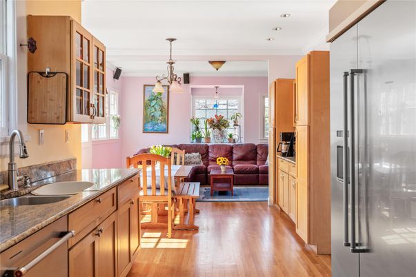 Dining room, Interior, Kitchen, Living room, Pendant Lights, Recessed Lighting, Wood Texture Flooring