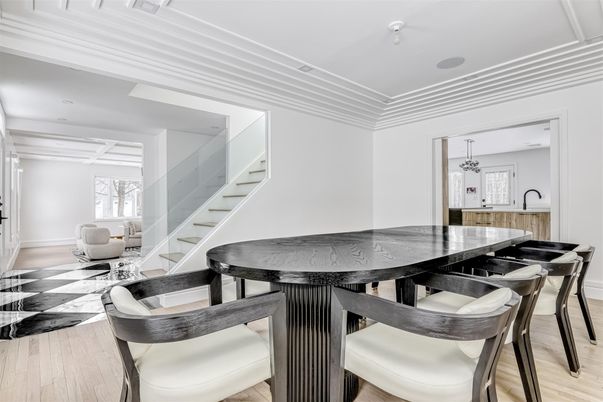 Dining room, Interior, Recessed Lighting, Wood Texture Flooring