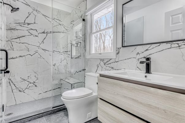 Bathroom, Glass Shower, Interior, Marble Walls