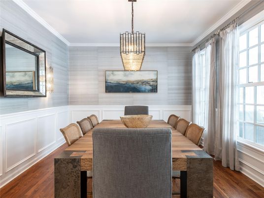 Dining room, Interior, Pendant Lights, Wood Texture Flooring