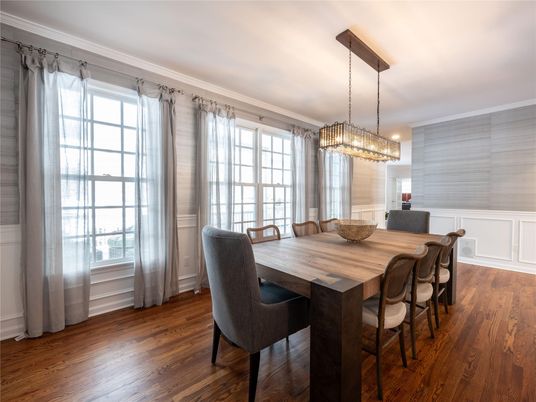 Chandelier, Dining room, Interior, Wood Texture Flooring