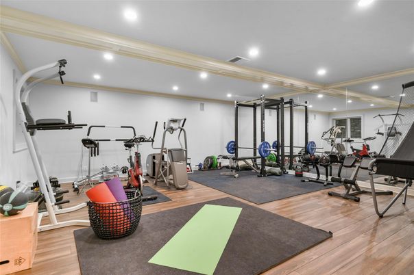 Fitness Equipment, Interior, Recessed Lighting, Wood Texture Flooring