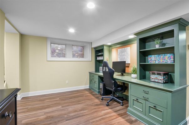 Home Office, Interior, Recessed Lighting, Wood Texture Flooring