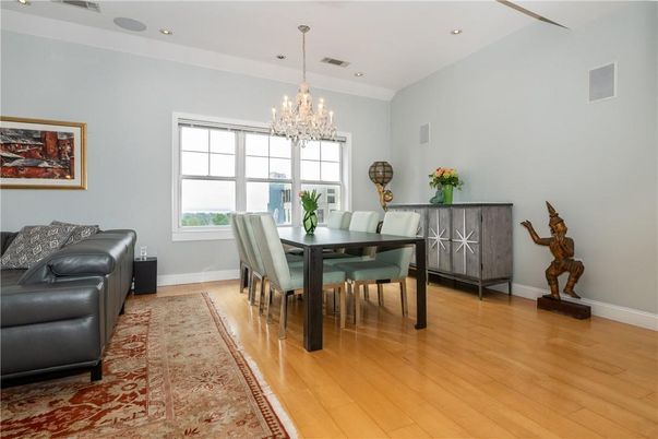 Chandelier, Dining room, Interior, Recessed Lighting, Wood Texture Flooring