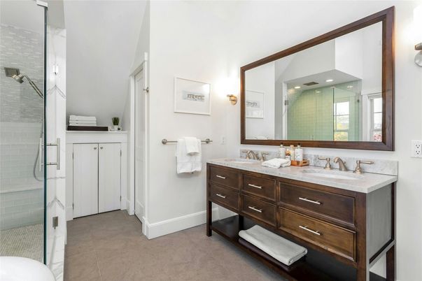 Bathroom, Dual Sink Vanities, Glass Shower, Interior, Recessed Lighting