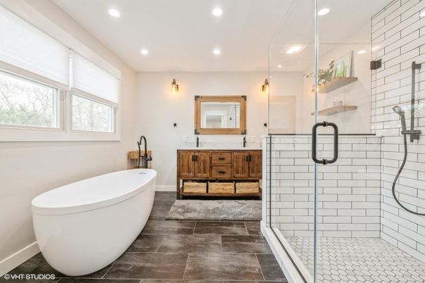 Bathroom, Dual Sink Vanities, Free Standing Baths, Glass Shower, Interior, Recessed Lighting