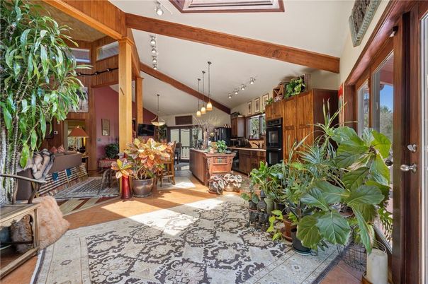 Dining room, Interior, Kitchen, Pendant Lights, Wooden Beams, Wood Texture Flooring