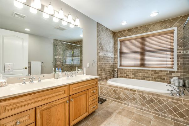 Bathroom, Dual Sink Vanities, Glass Shower, Interior, Recessed Lighting