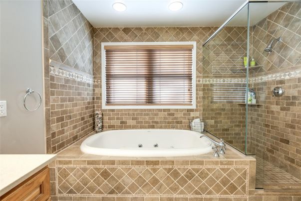 Bathroom, Glass Shower, Interior, Recessed Lighting, Stone Walls