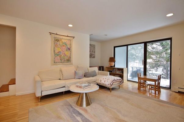 Dining room, Interior, Living room, Recessed Lighting, Wood Texture Flooring