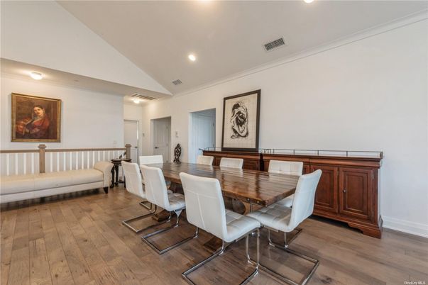 Dining room, Interior, Recessed Lighting, Wood Texture Flooring