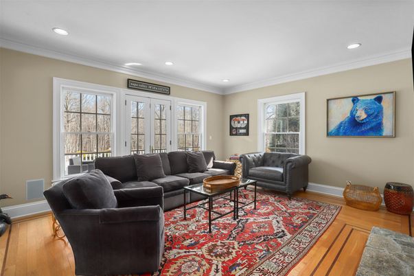 Interior, Living room, Recessed Lighting, Wood Texture Flooring