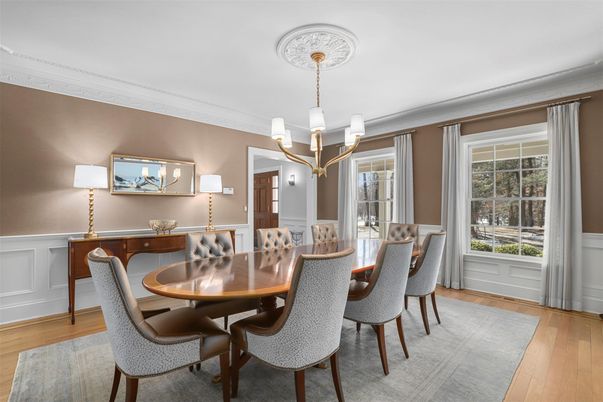 Chandelier, Dining room, Interior, Wood Texture Flooring