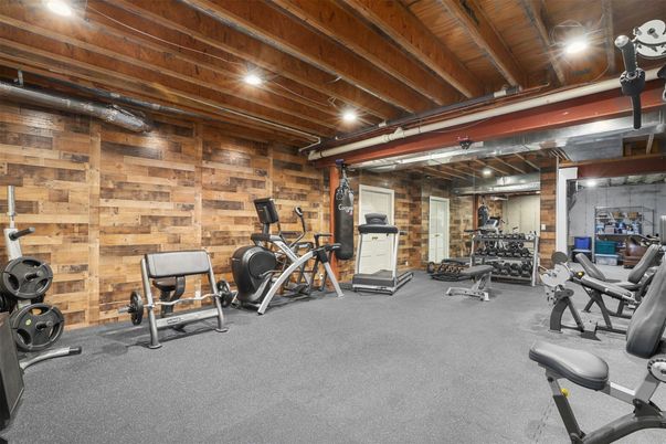 Fitness Equipment, Gym, Interior, Wooden Beams, Wooden Walls