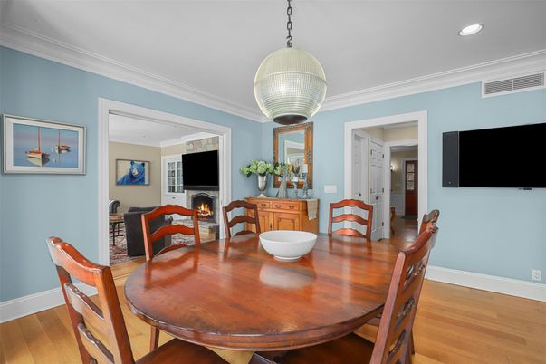 Dining room, Interior, Recessed Lighting, Wood Texture Flooring
