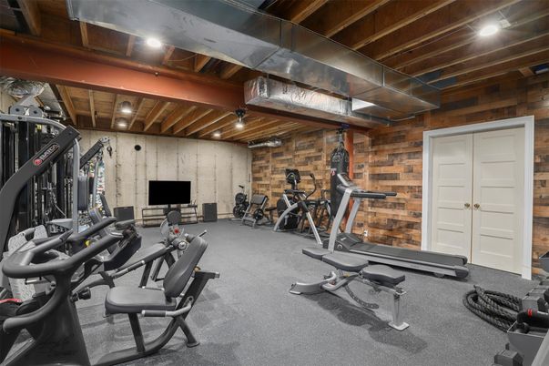 Fitness Equipment, Interior, Stone Walls, Wooden Walls