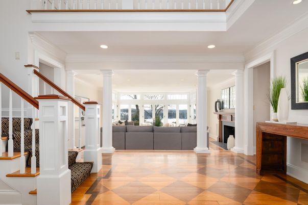 Fireplace, Interior, Recessed Lighting, Wood Texture Flooring