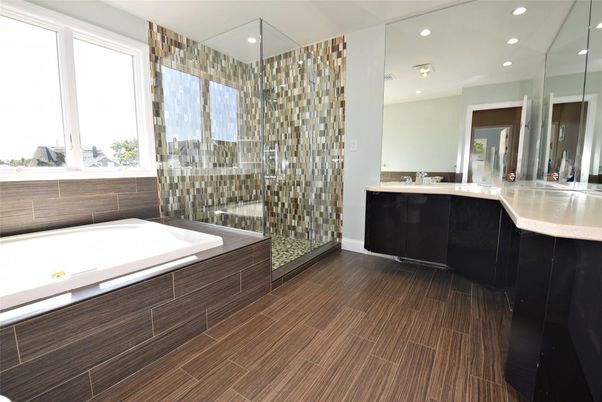 Bathroom, Dual Sink Vanities, Glass Shower, Interior, Recessed Lighting