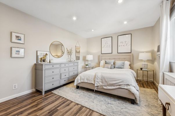 Bedroom, Interior, Recessed Lighting, Wood Texture Flooring