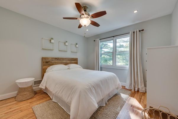 Bedroom, Interior, Recessed Lighting, Wood Texture Flooring