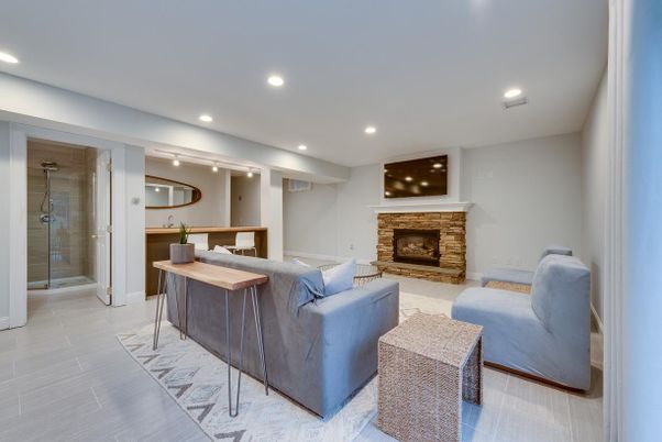 Fireplace, Interior, Living room, Recessed Lighting