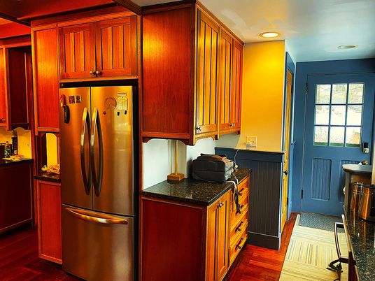 Interior, Kitchen, Recessed Lighting, Wood Texture Flooring