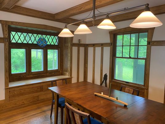 Dining room, Interior, Pendant Lights, Wood Texture Flooring
