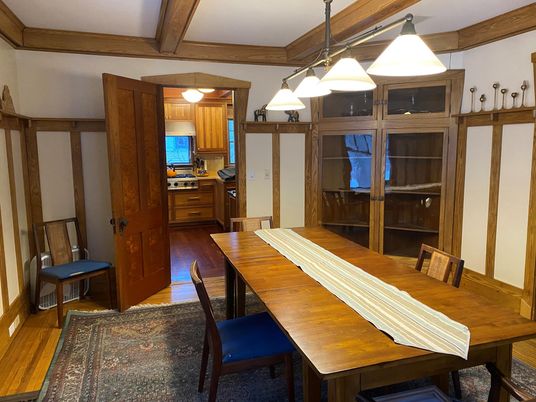 Dining room, Interior, Kitchen, Pendant Lights, Wood Texture Flooring