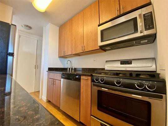 Interior, Kitchen, Stainless Steel Appliances, Wood Texture Flooring