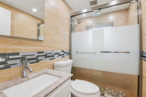 Bathroom, Glass Shower, Interior, Recessed Lighting