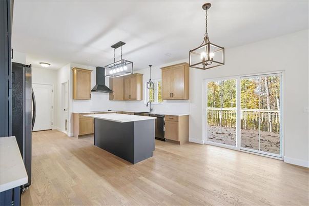 Interior, Kitchen, Pendant Lights, Wood Texture Flooring