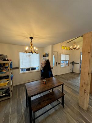 Chandelier, Dining room, Interior, Wood Texture Flooring