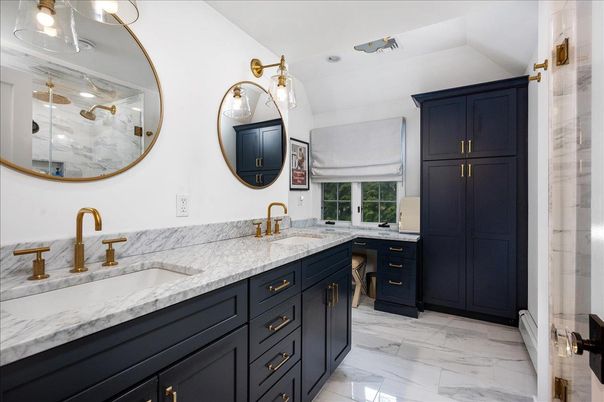 Bathroom, Dual Sink Vanities, Glass Shower, Interior, Marble