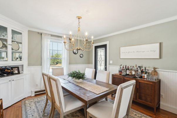 Chandelier, Dining room, Interior, Wood Texture Flooring