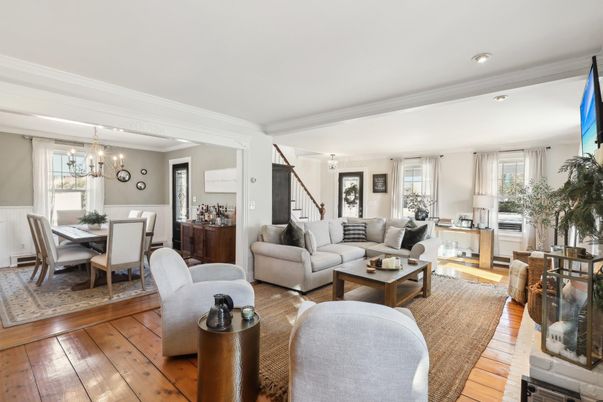Chandelier, Dining room, Interior, Living room, Recessed Lighting, Wood Texture Flooring