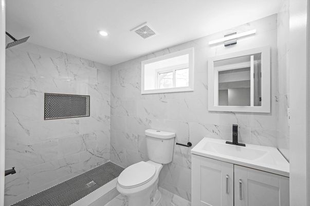 Bathroom, Interior, Marble Walls, Recessed Lighting