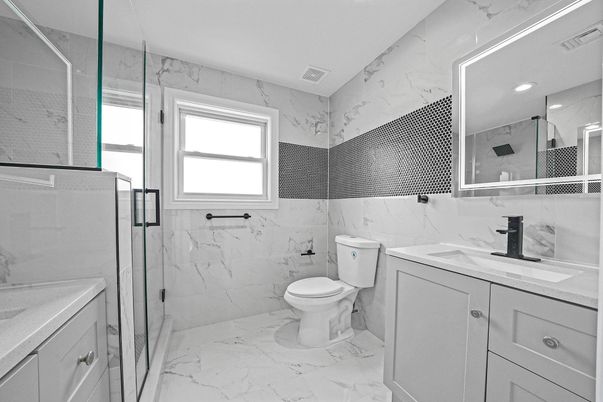 Bathroom, Glass Shower, Interior, Marble, Marble Walls, Recessed Lighting