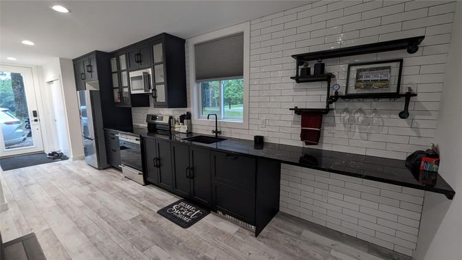 Interior, Kitchen, Recessed Lighting, Wood Texture Flooring