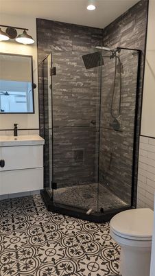 Bathroom, Glass Shower, Interior, Recessed Lighting