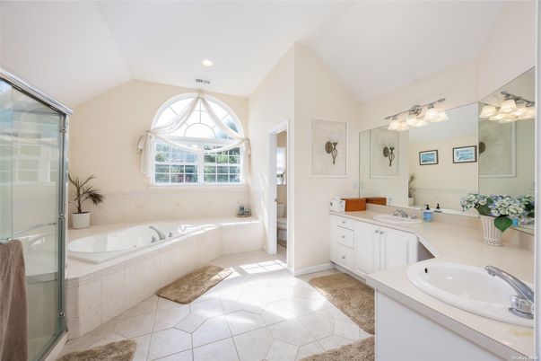 Bathroom, Dual Sink Vanities, Glass Shower, Interior, Recessed Lighting