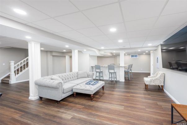 Dining room, Interior, Living room, Recessed Lighting, Wood Texture Flooring