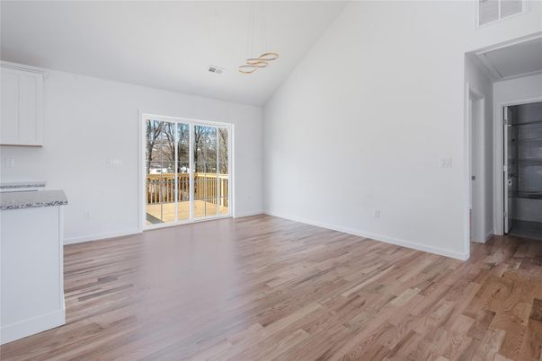 Empty room, Interior, Pendant Lights, Wood Texture Flooring