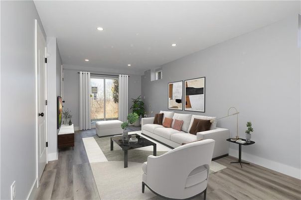 Interior, Living room, Recessed Lighting, Wood Texture Flooring