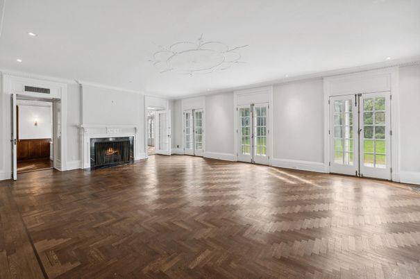 Empty room, Fireplace, Interior, Recessed Lighting, Wood Texture Flooring