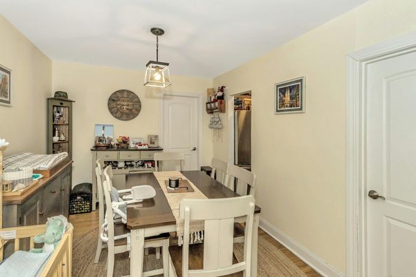 Dining room, Interior, Pendant Lights, Wood Texture Flooring