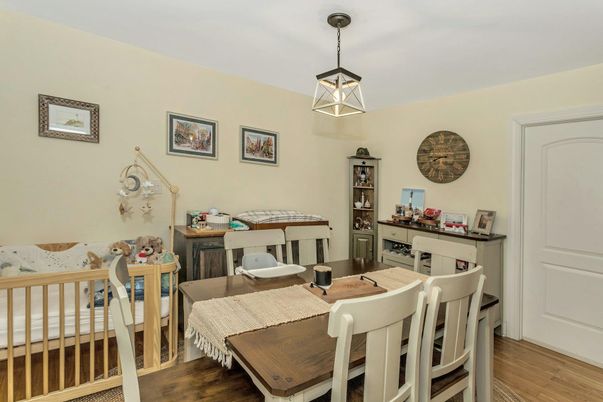 Dining room, Interior, Pendant Lights, Wood Texture Flooring