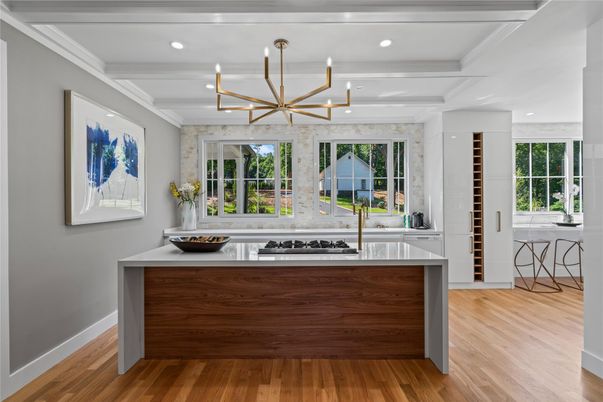 Interior, Kitchen, Pendant Lights, Recessed Lighting, Wood Texture Flooring